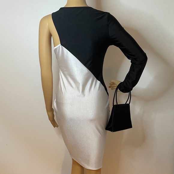 Mod sixties black white one sleeved sheath dress! - Picture 10 of 15